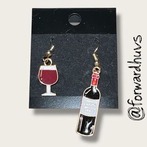 Bundle Sale 3 for $15 | Wine Bottle & Glass Mismatched Dangle Earrings